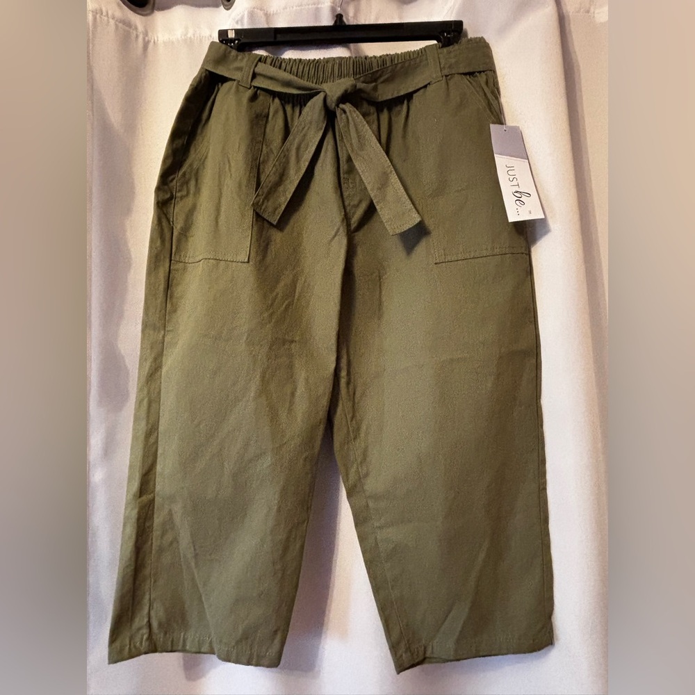 NWT Just Be 💯% Cotton Crop Pants Olive Grn: Sz L